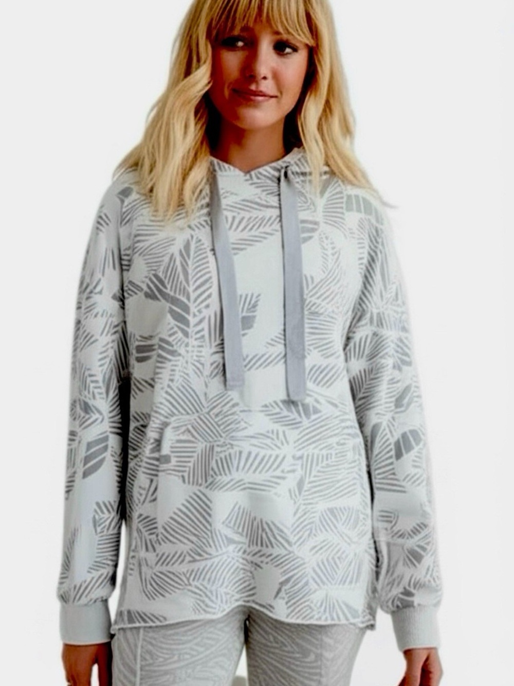 Aerie Gray Leaf Print Pullover Hoodie Oversized